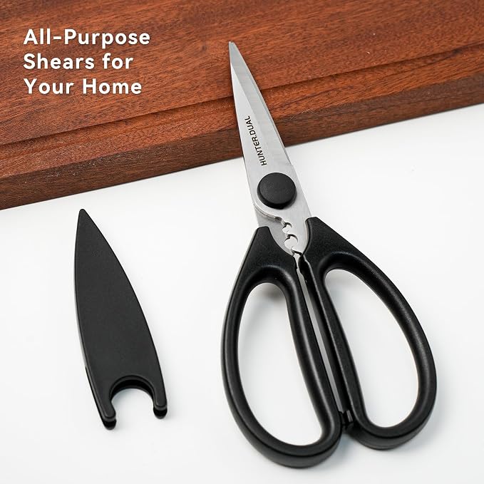 Kitchen Scissors for Food, HUNTER.DUAL Heavy Duty Come Apart Poultry Shears for Cooking, All Purpose for Cutting Chicken, Meat, Fish & Vegetables (Black, 8.26 Inch)