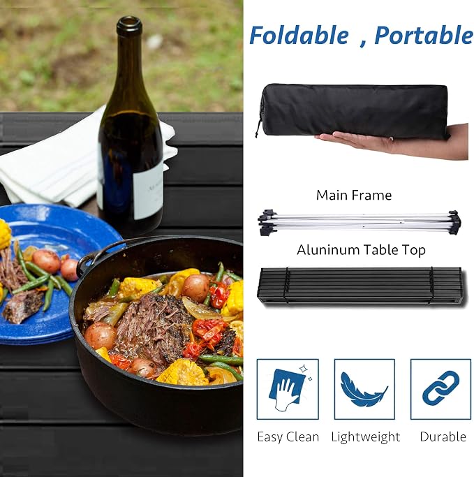 Grope Portable Camping Table,Aluminum Folding Beach Table (Black-L) | Portable & Easy to Carry, With Carry Bag for Camping, Prefect for Outdoor, Picnic, BBQ, Cooking, Festival, Beach, Home Use