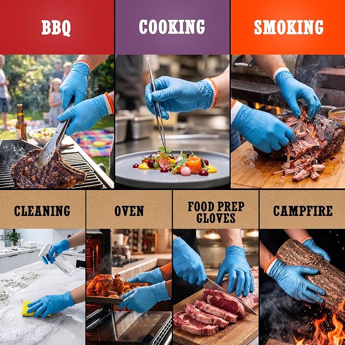 ANBOSON BBQ Gloves,Disposable BBQ Gloves Heat Resistant Cooking | 50 Disposable Nitrile Gloves with 2 Reusable Cotton Liners, Powder Free, Latex Free for Smoking,Grilling,Cooking,Food Prep