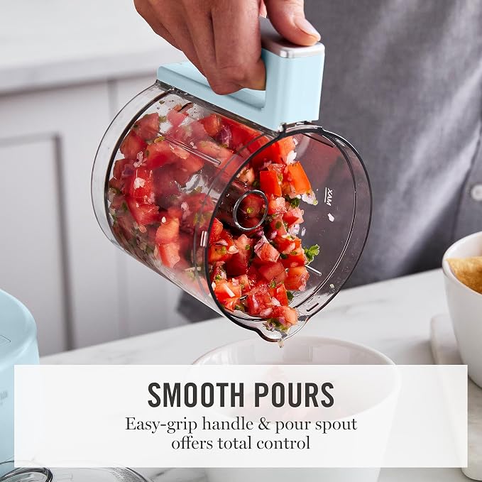 Martha Stewart 3 Cup Electric Vegetable Chopper & Mini Food Processor, Blue | 24oz BPA-Free Bowl, Stainless Steel Blades, Pour Spout, Dice, Puree, Mince, Chop Vegetables & Herbs, Dishwasher-Safe Parts