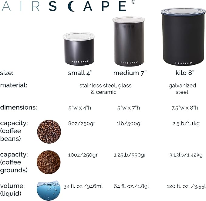 Planetary Design Airscape Stainless Steel Coffee Canister | Food Storage Container | US Patented Airtight Lid | Push Out Excess Air Preserve Food Freshness (Medium, Matte Yellow)
