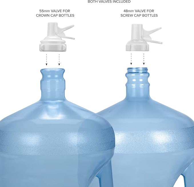 Brio Stainless Steel 3-5 Gallon Water Jug Stand and 2 Dispenser Valves, Non Slip Stand with BPA Free Fast Flow Water Spout Fits Both 48mm and 55mm Bottles 2 CAPS Included (White), 12 inches