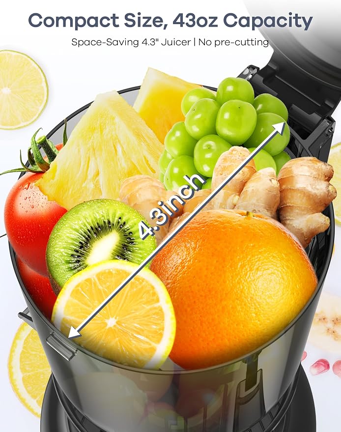 Ganiza Cold Press Juicer Machines, 4.06" Wide Feed Chute, High Juice Yield | Slow Masticating Extractor for Whole Fruits & Vegetables, 3 Replaceable Filters, Ultra-Quiet Motor, Easy to Clean, BPA-Free
