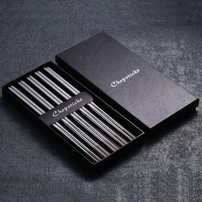 Devico Chopsticks, Metal Chopsticks, 18/10 Stainless Steel Chopstick Set, Reusable, Dishwasher Safe (5 pairs)