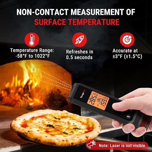 TempPro TempScan 2-in-1 Infrared Thermometer Gun with Meat Probe, Black | Instant Read Thermometer for Grilling, Non-Contact Infrared Thermometer for Cooking Pizza Oven Griddle HVAC Pool AC Vent
