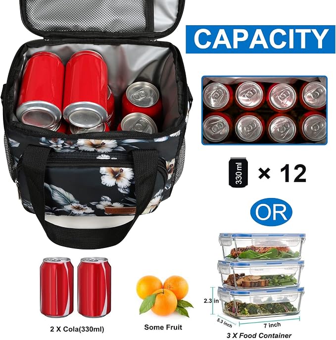 Lunch Bags for Women/Men, Insulated Lunch Bag for Work Office Picnic - Lunch Cooler Bag Leakproof Lunch Box with Adjustable Shoulder Strap - Hibiscus