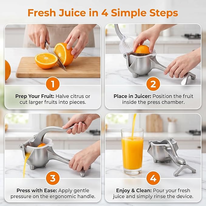 Fruit Juice Squeezer Manual Juicer, Aluminum Hand Juicer Juice Press with 10Pcs Metal Filter filter bag,Juice Squeezer Handheld Manual Juicer Hand Press with Ergonomic Grip for Lemon, Orange & Citrus