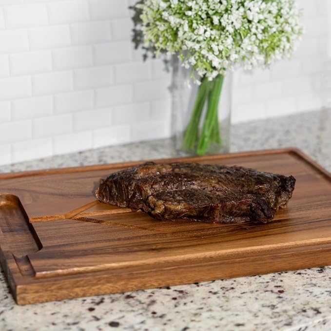 Ironwood Gourmet Osterbotten Rectangular Carving Board, 20" x 14" Acacia Wood Cutting Board With Juice Groove
