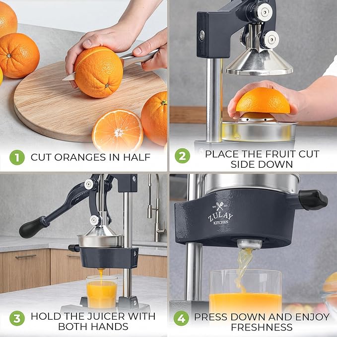 Zulay Kitchen Cast Iron Juicer - Heavy Duty Manual Juicer with Detachable Strainers for Easy Cleaning, Orange Juice Press for Citrus Fruits, Perfect for Bartenders, Juice Lovers & Health Enthusiasts