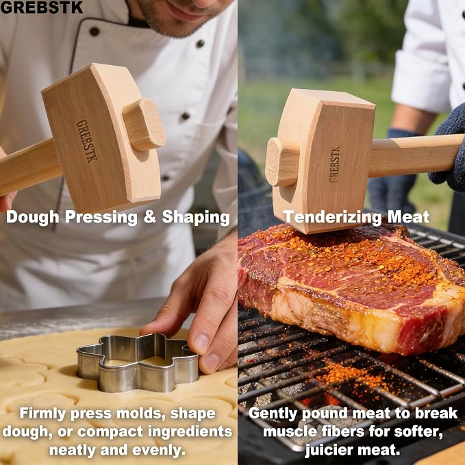 GREBSTK Polished Solid Beech Wood Mallet for Home Bartending & Workshop | Polished Oiled Finish, Stain & Moisture Resistant, Wipes Clean With Ease, Smooth Comfortable Grip, Durable Protective Coat