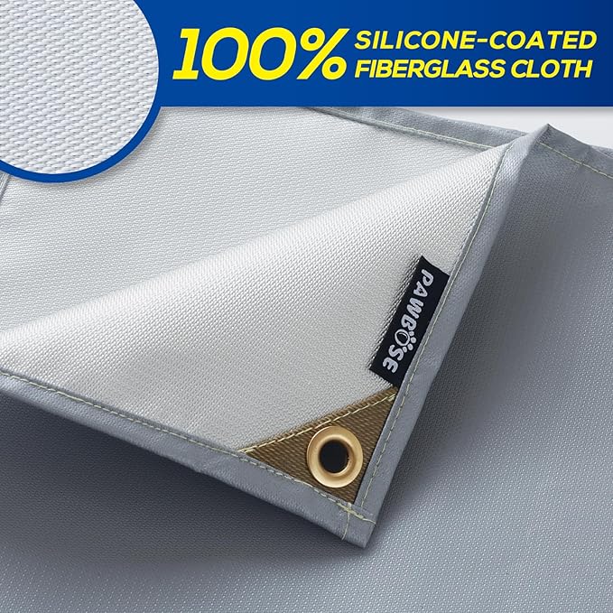 PAWBOSE 4x6ft Welding Blanket, Silicone Coated Fiberglass Fire Blanket for Welding & Cutting - Heavy Duty Fireproof Protection with Storage/Carry Bag for Indoor & Outdoor Use(2 Pack)