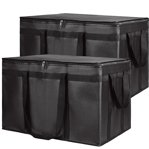 2-Pack Insulated Food Delivery Bag, XXX-Large Cooler Bags, Black | Insulated Grocery Shopping Bags, Food Carrier Catering Bag, Commercial Food Warmer Bag for Delivery Drivers for Hot/Cold Food