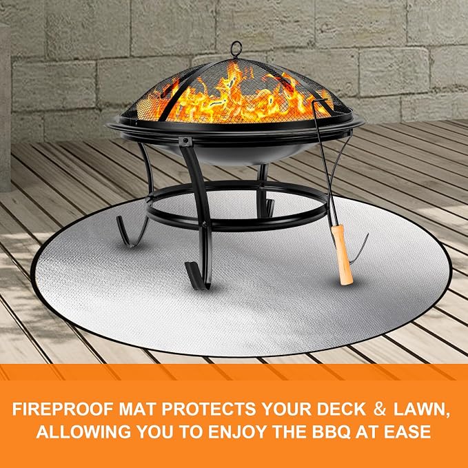 DocSafe 36" Round Fire Pit Mat for Solo Stove Bonfire,4-Layer Double-Sided Fireproof Heat Insulated Under Grill Mat Protector for Deck,Patio,BBQ,Oil-Proof and Reusable and Waterproof,Black＆Silver