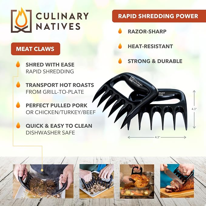 Smoker Gloves and Meat Claws | Instant-Read Thermometer | No.1 Silicone Smoker Gloves & Pulled Pork Claws | Heavy-Duty Heatproof BBQ Mitts and Meat Shredders for Barbecue, Grilling, Smoking, Shredding