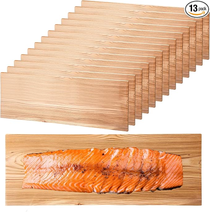 Landical 3/6/10/13/20 Pcs XL XXL Large Cedar Plank for Grilling Salmon Thicker Design Full Filet of Meat Fish Veggies Adding Extra Smoke and Flavor Soaking Fast Easy to Use(13 Pcs,15 x 5.5 Inches)