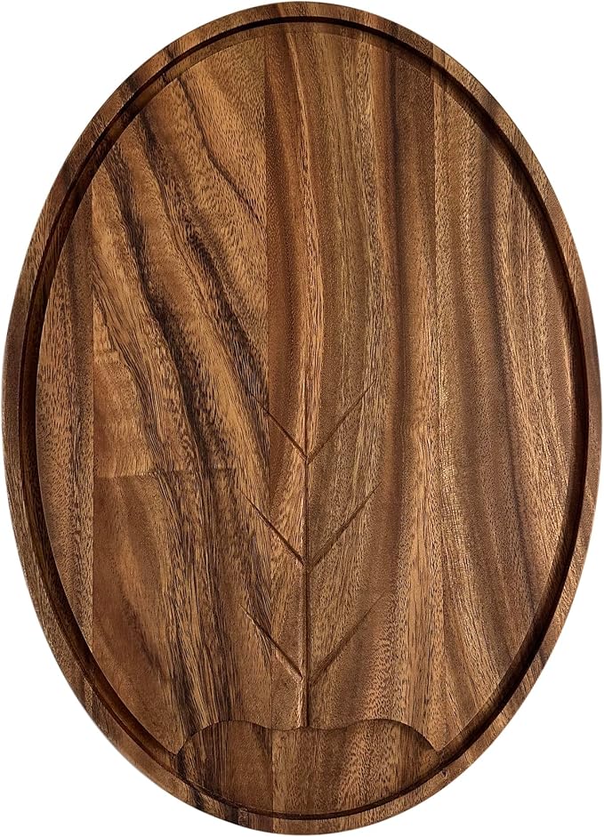 Ironwood Gourmet Osterbotten Oval Carving Board, 18" x 13" Acacia Wood Cutting Board with Juice Channel