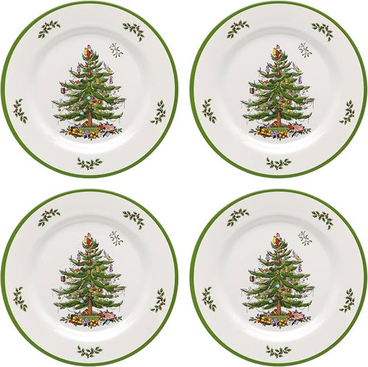 Spode Christmas Tree 12-Piece Melamine Dinnerware Set - Seasonal Dinnerware for Holiday Gatherings, Service for 4, Dishwasher Safe with Festive Christmas Tree Motif, Shatterproof & Durable Dishes