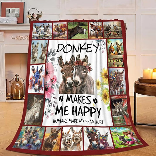 Donkey Blanket Soft Cozy Donkey Plush Throw Blanket Farm Donkey Stuff Decor Warm Lightweight Animal Flannel Fleece Blanket Giftsfor Lover Girls Kids Boys Women Adults Bed Travel 40"x50"