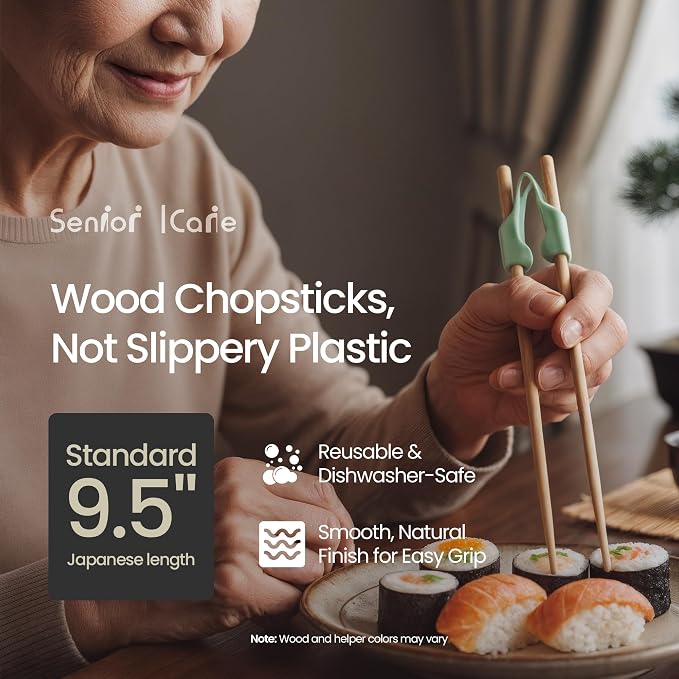 Chopstick Helper & Wood Training Chopsticks for Adults, Seniors & Beginners | Chopstick Trainer for Adults, Beginner Chopsticks, Practice Chopsticks, Easy Learning Chopsticks, Left or Right Handed Use