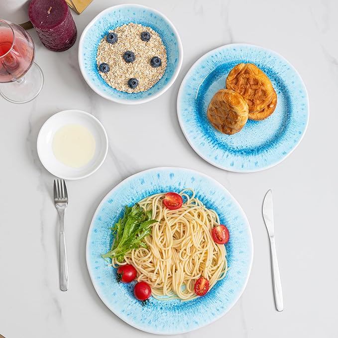 Large Farmhouse Melamine Serving Trays, Set of 2, 17 x 10 inches Serving Platters for Food Serving, Durable and Dishwasher Safe BBQ Tray, Reactive Blue