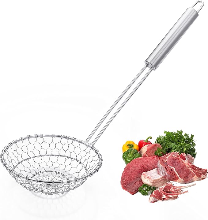 Stainless Steel Spider Strainer Asian Kitchen Mesh Wok Strainer Wire Food Cooking Skimmer Basket, 8-Inch, Hand-Made
