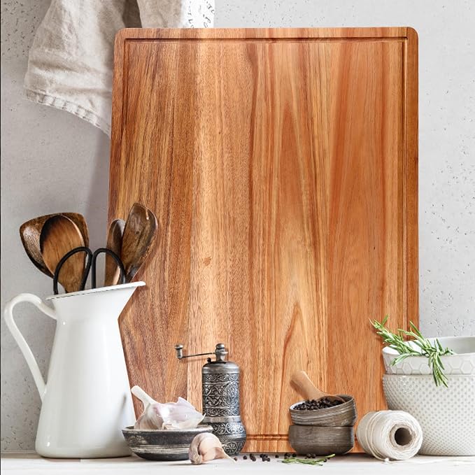 24"x18" XXL Extra Large Acacia Wood Cutting Boards for Kitchen Non Toxic | Big Wooden Cheese Charcuterie Boards Hardwood Solid Chopping Board Bread Butcher Block Giant Turkey Serving Meat Bread Board