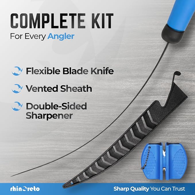 Rhinoreto Fillet Knife for Fish - Razor Sharp G4116 German Stainless Steel Blade, 9 Inch Professional Filleting & Boning Knife with Non-Slip Handle, Protective Sheath & Sharpener