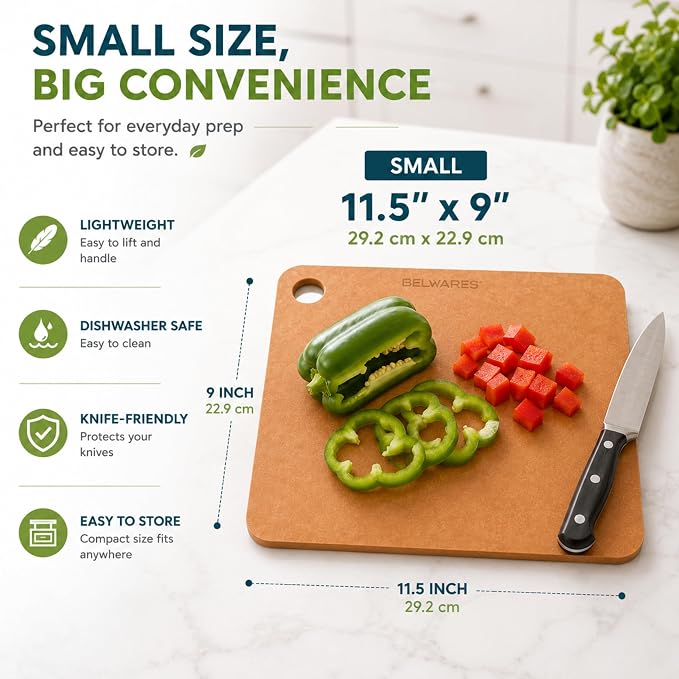 Wooden Cutting Board for Kitchen - Small Composite Wood Cutting Boards Dishwasher - Thin, BPA Free & Eco-Friendly Chopping Board (11.5 x 9 Inch, Natural)