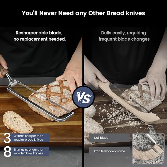 SYOKAMI 2026 Upgrade Bread Knife for Homemade Bread, World's 1st Real Bow-Design Sourdough Bread Slicer, Razor-Sharp Cutter for Crusty Sourdough & Baguette, 4 Thickness Scale Marks, Ideal for Gift