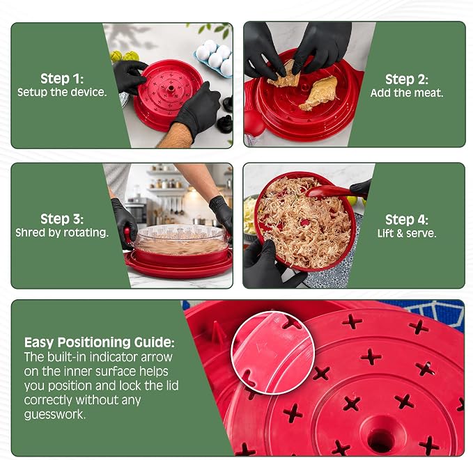 Large Chicken Shredder Tool Twist BPA Free Food Grade Material | Manual Meat Shredder Twist for Shredding, Chicken Breast Shredder Tool with Cleaning Brush, Ergonomic Handles, Non Slip Base