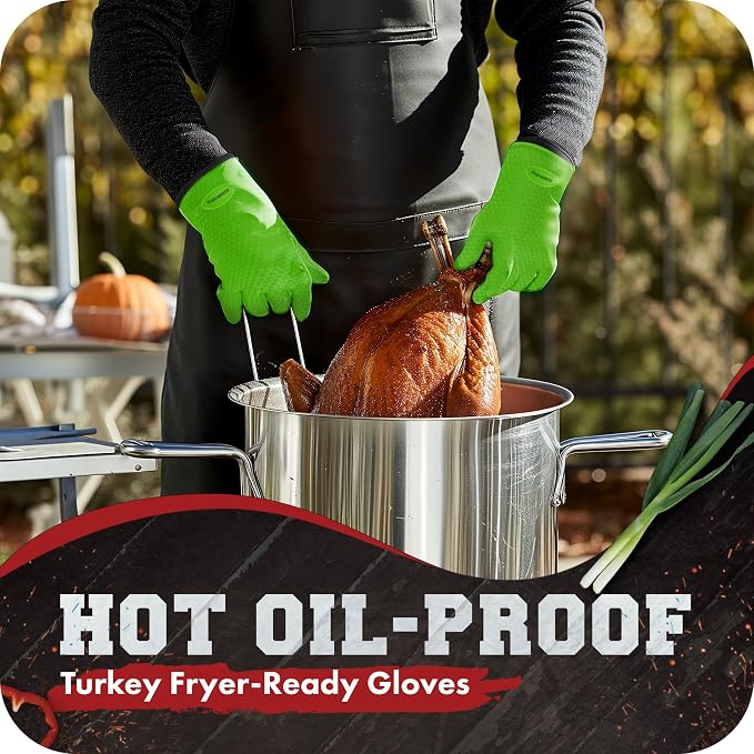 KITCHEN PERFECTION XL Silicone Smoker BBQ Gloves -Heat Resistant Oven Mitts | Waterproof, 5-Finger Design For A Better Grip, for Pitmasters, Meat Smoking, Grilling, Cooking, Frying Turkey | Grill Gift