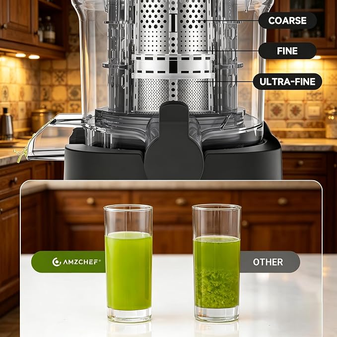 Cold Press Juicer Machine, 5.4" Wide Self-Feeding Chute | Masticating Juice Extractor for Whole Fruits & Vegetables，Large Auger & Triple Strainers, High Juice Yield, Easy to Clean