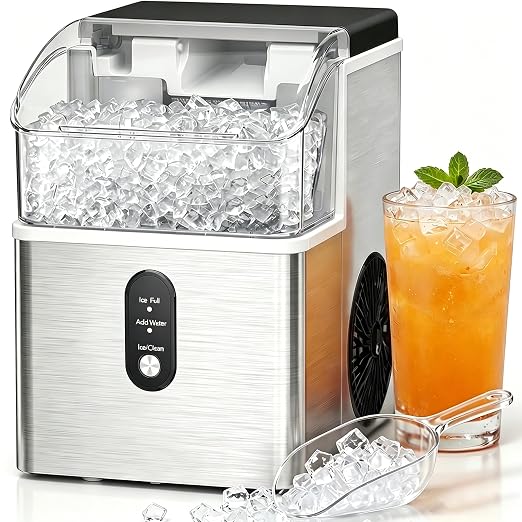 Electactic Nugget Ice Makers Countertop, Soft Crushed Pellet Portable Ice Machine with Auto-Cleaning Function, 35Lbs/24H, One-Click Operation Ice Makers for Kitchen, Office, Home