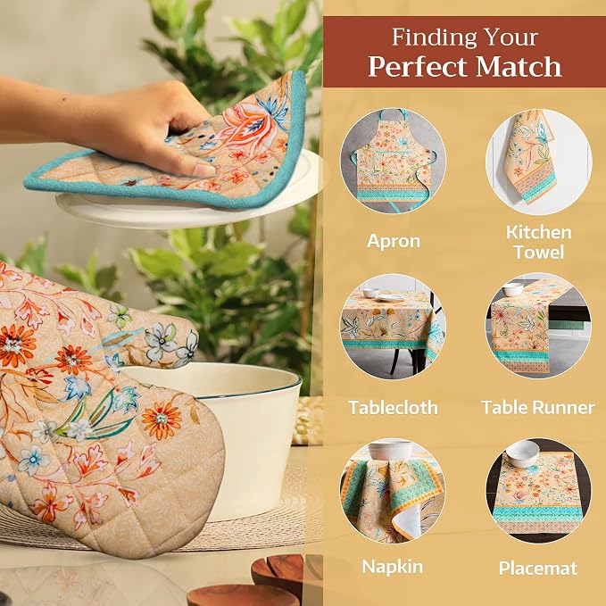 Maison d'Hermine Oven Gloves 100% Cotton Oven Mitt (7" x 13", Pack of 1) | With Loop Heat Resistant BBQ Cooking Gloves Baking Grilling Kitchen Handling Hot Pans Spring Summer - Luxury Loft - Peach