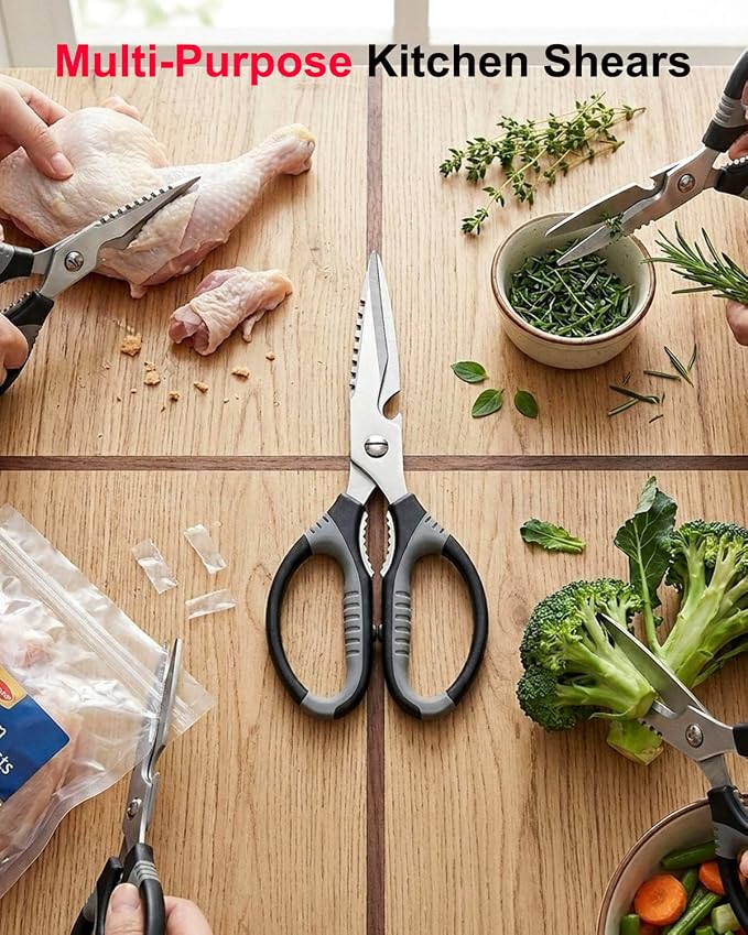All-Purpose Kitchen Scissors, Heavy Duty Kitchen Shears with Serrated Blade, Detachable Stainless Steel Cooking Scissors for BBQ, Camping, Meat, Seafood, Herbs & Food Prep, Dishwasher Safe