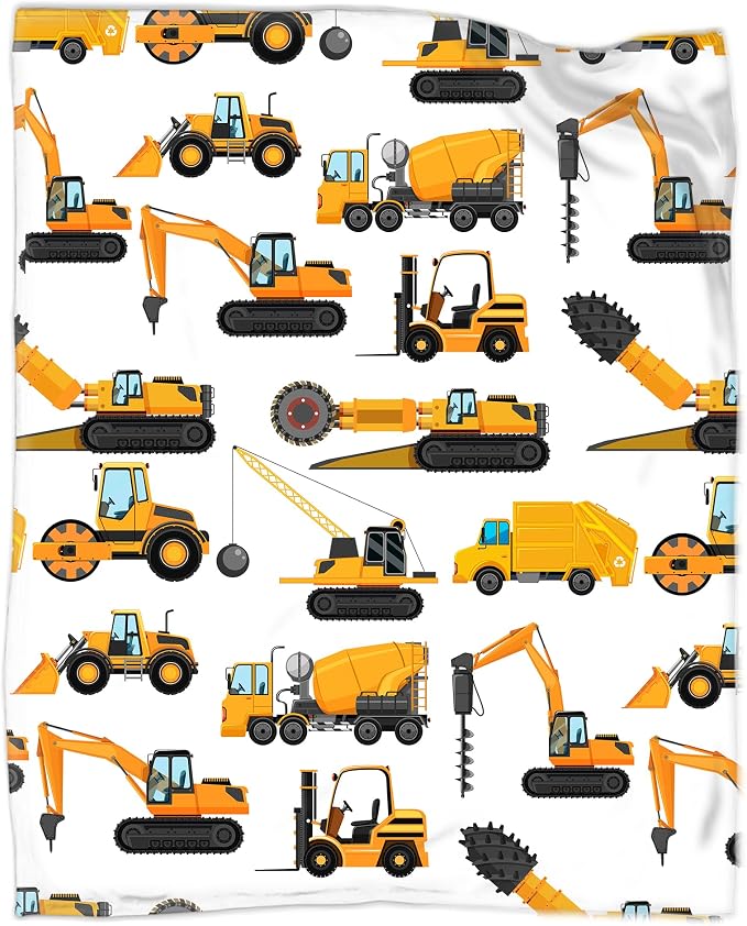Excavators Construction Blanket Gifts for Yellow Trucks Lover 80 x 60 Inch for Adult,Construction Excavators Fannel Fleece Throw Blanket Super Soft Throws Blanket for Bed Couch Sofa