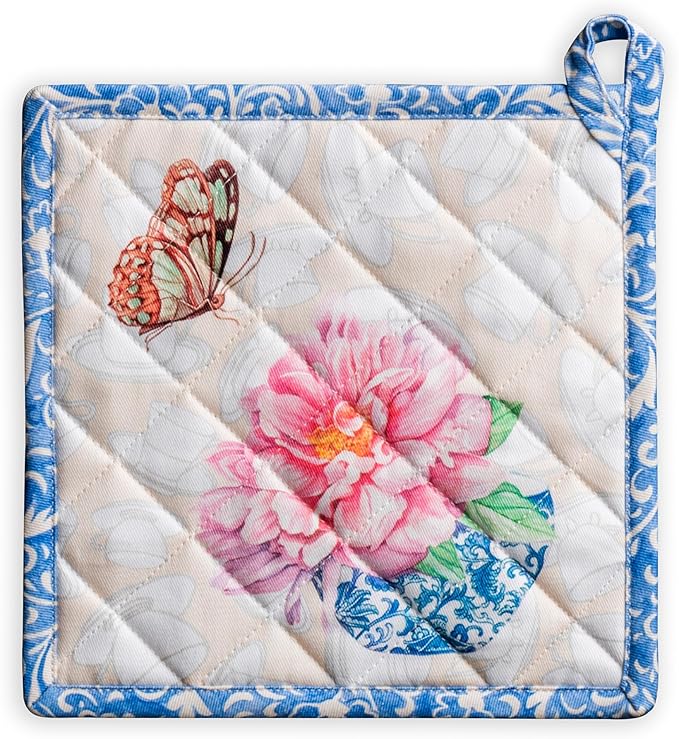 Maison d' Hermine Pot Holders 100% Cotton Potholders (8" x 8", Pack of 1) | Heat Resistant Hot Pads with Loop BBQ Cooking Baking Farmhouse Kitchen Handling Hot Pans Spring Summer - Canton