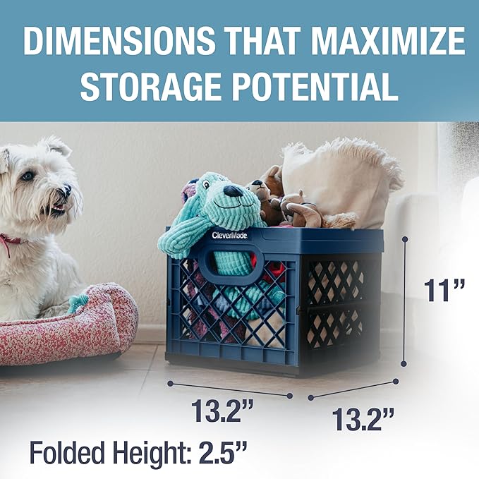 CleverMade Collapsible Milk Crates, 25L, 3 Pack, Holds 50 lb, Ocean | Organize Files, Groceries, and Gear in One Crate | Built-In Rails Hold Letter Folders, While the Frame Stacks Securely