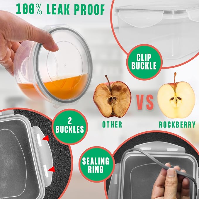 RockBerry 50 Pcs Large Food Storage Containers with Lids Airtight-85 OZ to small Containers-Total 526OZ Stackable Kitchen Set -BPA Free Leak proof containers- Freezer Microwave safe | Total 526 Oz BPA Free Plastic Stackable Containers For kitchen Pantr...