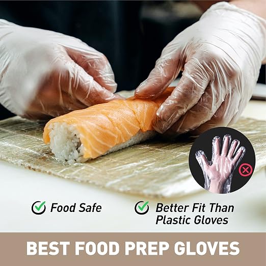 OKIAAS Disposable Gloves L, Food Safe, Bulk of 200 Pcs|Latex and Powder-Free Clear Vinyl Gloves for Cleaning, Food Prep