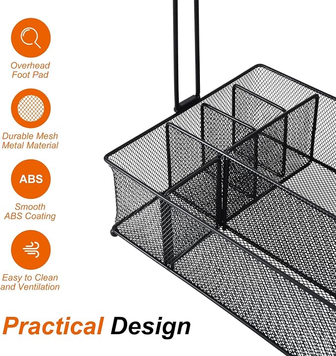VIKEYHOME Grill Caddy, Picnic BBQ Organizer for Camping | Outdoor Mesh Basket with 3 Hanging Hooks and Paper Towel Holder, Ideal Table Storage Tools for RV Camper/Tailgating/Flatware