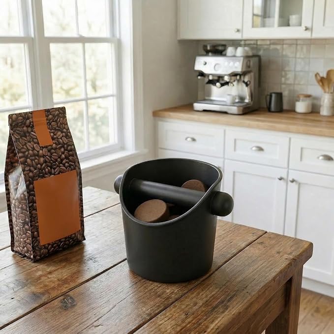 Coffee Grounds Knock Box, Espresso Puck Knock Box, 4 Inch Small Coffee Knock Box with Removable Knock Bar, Non-Slip Base, Compact Grounds Disposal Bin