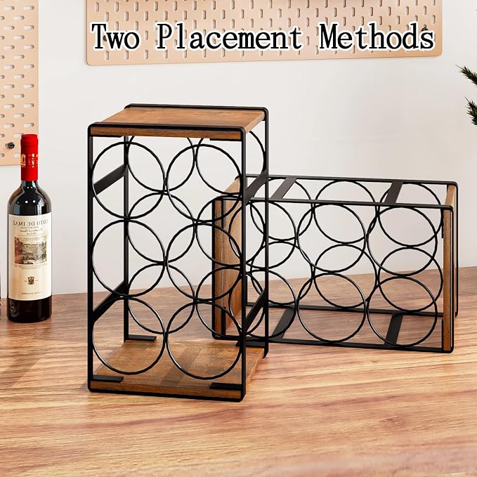 6 Bottle Countertop Small Wine Rack | Compact Design MDF Wood Construction, for Countertop, Cabinet & Corner Storage, Hold Up to 6 Wine Bottles