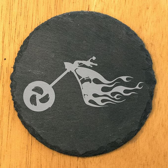 Ride The Fire: Flaming Chopper Motorcycle Coasters - Round Slate - Set of 6