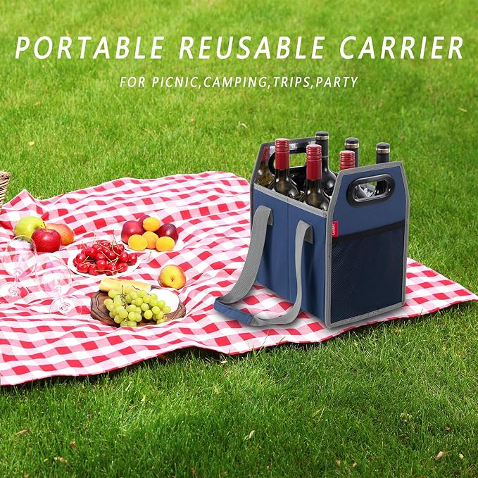 Collapsible 6 Bottle Storage Box Reusable Portable Wine Carrier Case for Tote Bag Moving, Vacation Bottle Caddy Grocery Shopping Wine Tasting Accessory