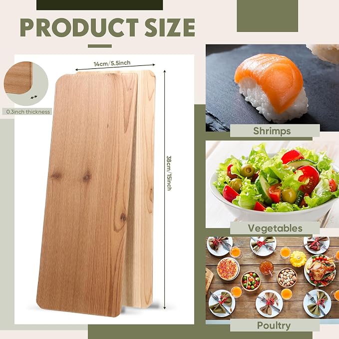 6 Pcs XL XXL Large Rounded Corners Cedar Planks for Grilling Thicker Full Filet of Meat Fish Veggies Adding Smoke and Flavor Soaking Fast for Thanksgiving Christmas