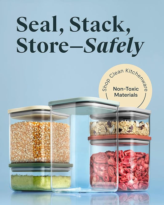 Caraway 14-Piece Glass Airtight Food Storage Containers with Lids – Non-Toxic, BPA-Free Kitchen Storage Containers – Stackable, Space-Saving Airtight Containers for Dry Goods and More - Perracotta