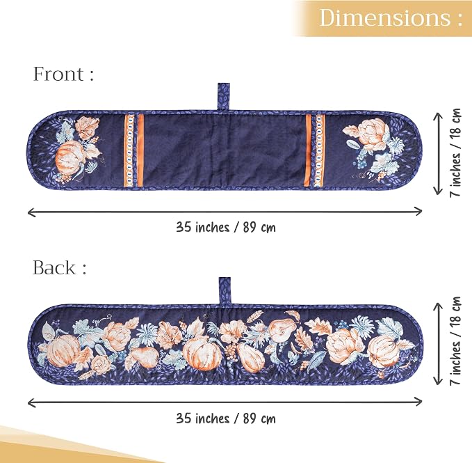 Maison d' Hermine Double Oven Mitts 100% Cotton Double Oven Glove (7"x35") | Heat Resistant BBQ Cooking Gloves with Loop Baking Kitchen Home Hotel Farmhouse Thanksgiving Christmas - Pumpkin Blues