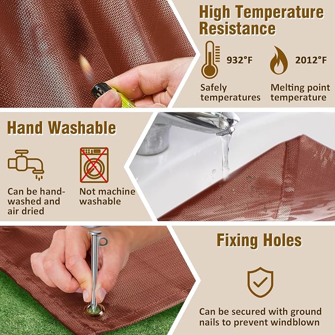 Fire Pit Mat - 37.8x39.4in Fireproof Blanket for Under Fire Pit, Compatible with Solo Stove, Heat Resistant Rug for Outside Indoor Wooden Deck Grass Lawn Protection - Brown