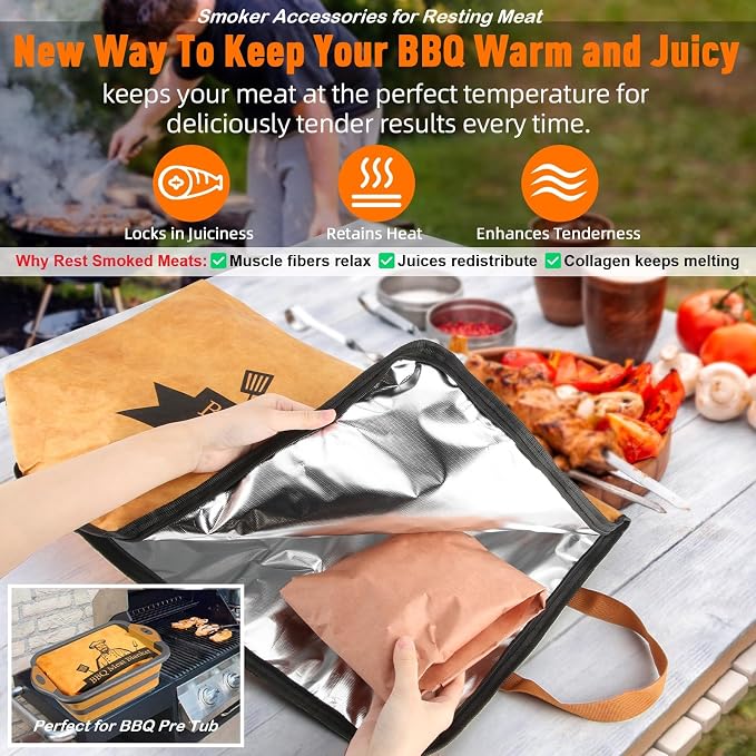 BBQ Blanket for Resting Meat-Air Fryer/Dough/Kitchen/Smoker Accessories Party Picnic Camping-Insulated Bag for Brisket/Pork Shoulder/Turkey-Anniversary Birthday Gift for Men (21in)